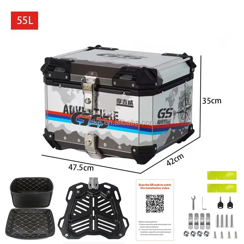 SLKE Popular Waterproof top case 55L Panda GS print sticker 55 L LT Liter Alloy Aluminium Motorcycle Trunk