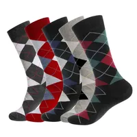 5 Pairs Mens Dress Socks Plus Size，High Quality Combed Cotton Crew Socks，Black Cool Argyle Breathable Casual Socks for men