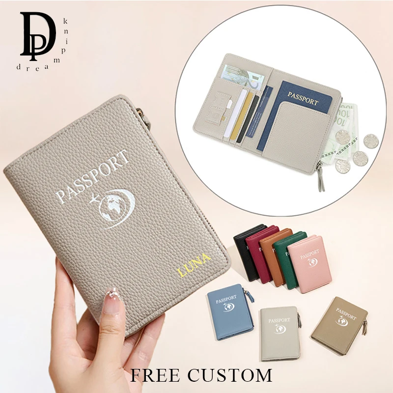 

Travel Woman RFID Personalized Passport Holder PU Leather Multifunction Wallet Luxury Fashion Business Trip Card Bag Coin Purse