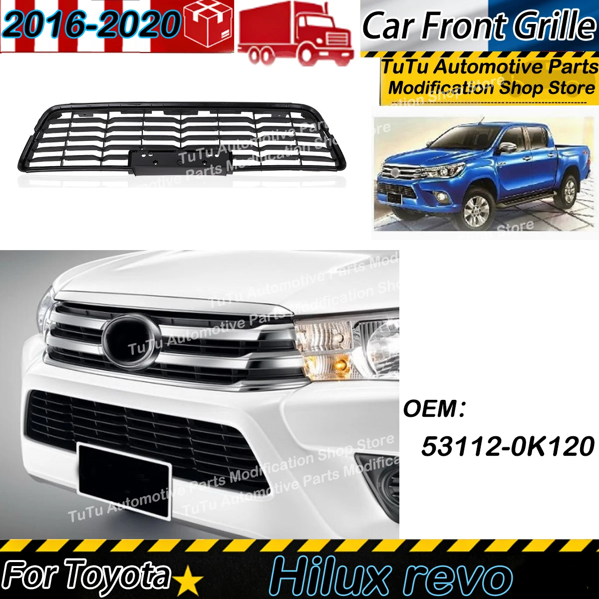 

Car Front Bumper Grille for Toyota Hilux 2016 2017 2018 2019 2020 Lower Mesh Grill Grille Air Vent Cover Trim Tuning 53112-0K120