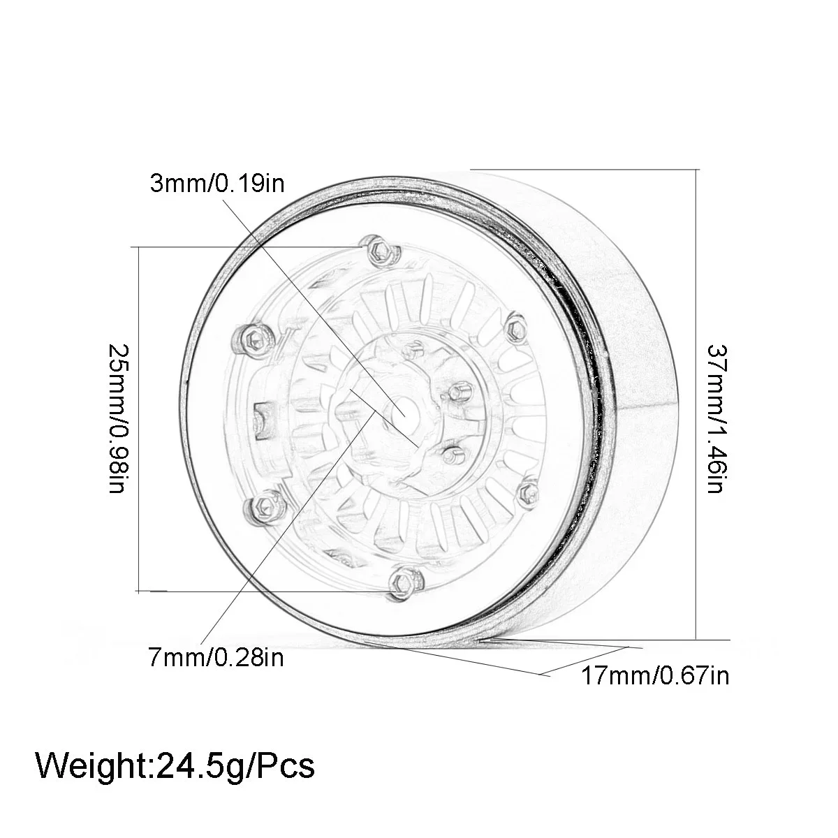 Aluminum 1.3inch Micro Mini Beadlock 7mm Hex 37MM Wheel Rim for RC CAR 1/18 TRX4M 1/24 Axial SCX24 B-17 AX90081 FCX24 Enduro24