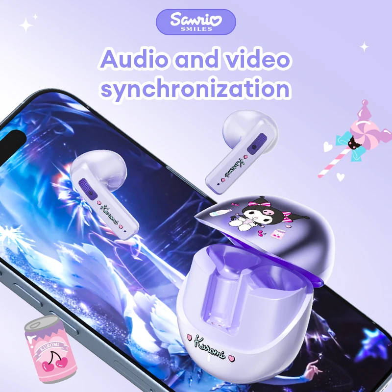 Choice Sanrio BL02 Bluetooth 5.4 Earphones Kawaii Kuromi Melody Cinnamoroll Pompompurin Earbuds LED Long Endurance Headphones