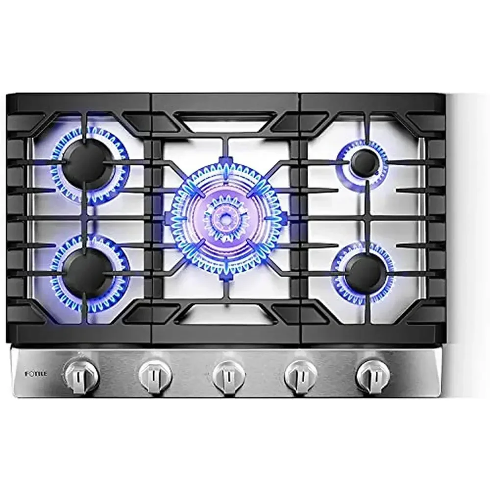 Stainless Steel 5-Burner Gas Cooktop Tri-Ring Center Burner Flame Failure Protection