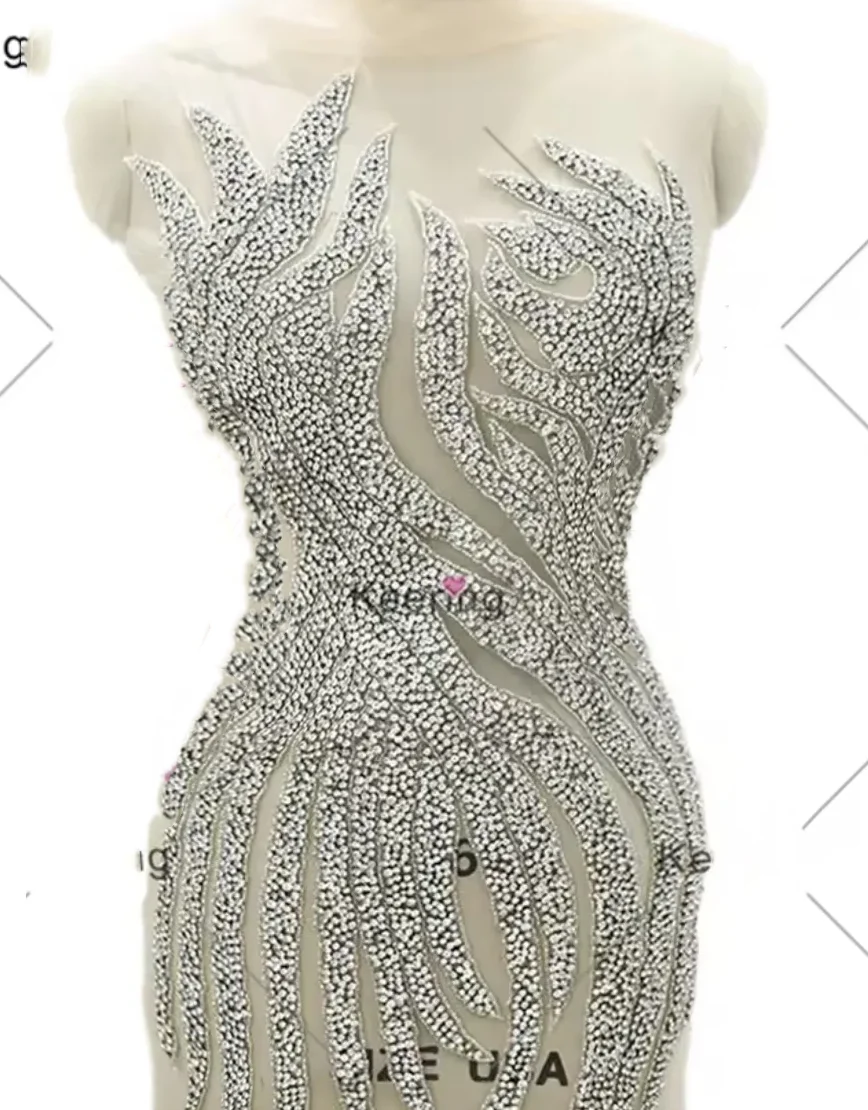 Sexy Illusion Evening Dresses Long  Luxury Sparkly Beaded High Split Woman Silver Prom Party Special Occasions Gowns Customized image 3