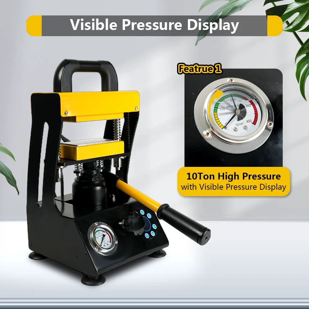 

Oil Squeeze Extraction Press Machine 10 Tons Dual Heating Plate Heat Press Machine with Pressure Gauge