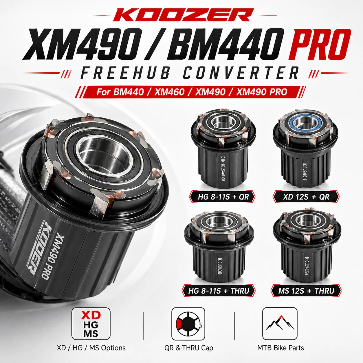 Convertidor Freehub Koozer para XM490 XM490 PRO BM440 XM460 XD HG MS 8-12V QR Thru Adaptador Tapa Buje MTB