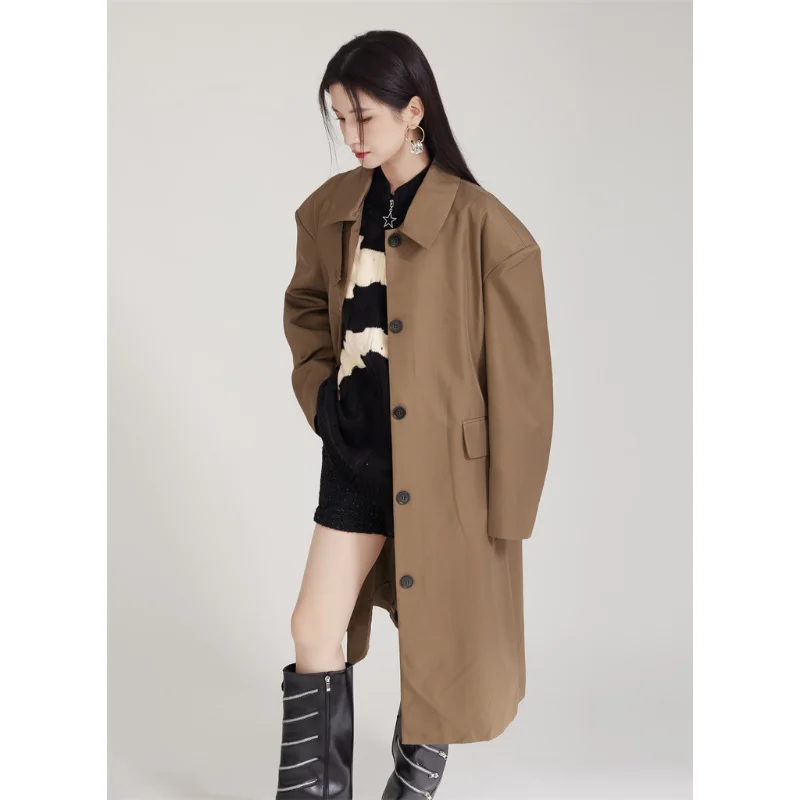 Anti-wrinkle Trench Coats Women British Style Machine Washable Non-scalding Mid-length Windbreaker Autumn Jacket Stand-up Collar