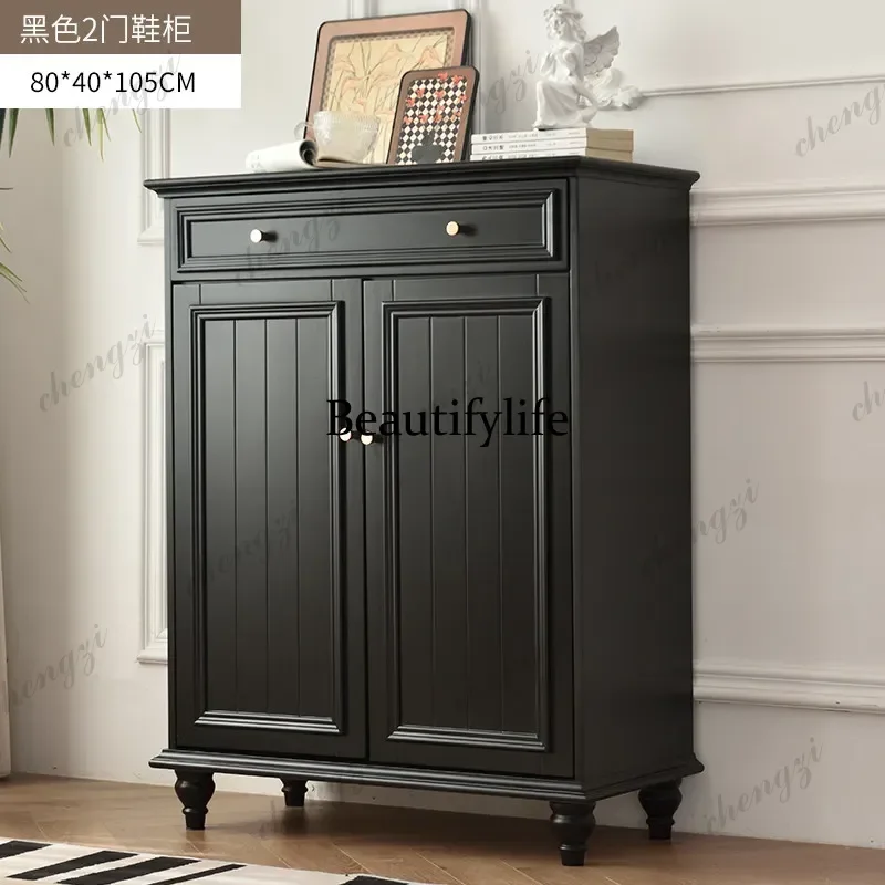 PPP  Black Design Shoe Cabinet Minimalist Quality Entryway Wooden Shoe Cabinet Storage Space Saving