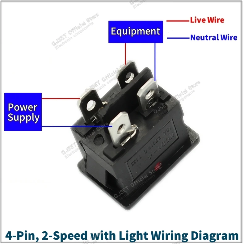 5 Stück KCD1 EIN-AUS-EIN 2/3/4-Pin 2/3-Positionen Einrastbarer 6A 220V Grüner Roter LED Runder Wippschalter für Haushalt DIY Ersatz – Detail 9