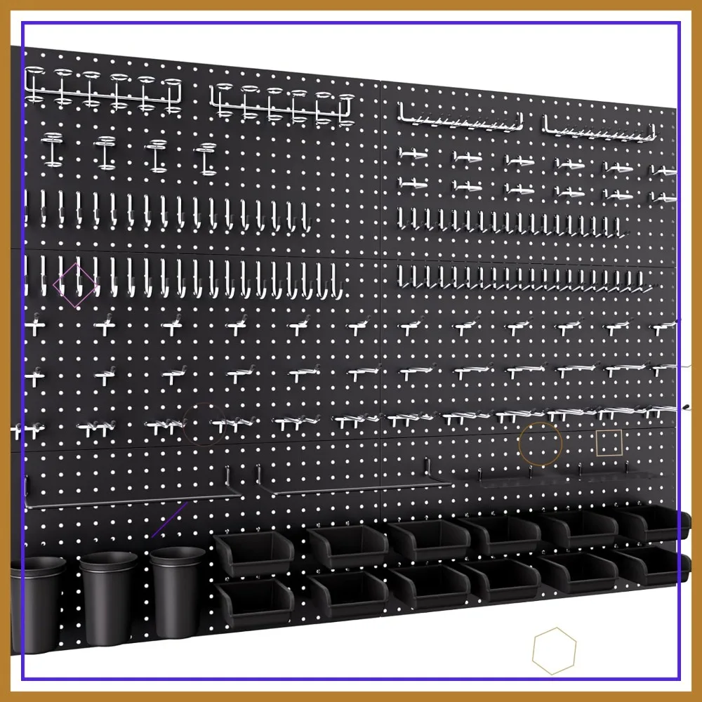 

48x36 Inch Metal Pegboard Kit with 1/4" Pegboard Hooks, 6 Panels & 234 Accessories for Garage Wall Organizer