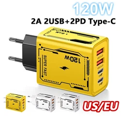 120W Charging 4 Ports USB C Wall Charger QC3.0 PD Power Adapter for iPhone 16 15 for Huawei for Samsung for Xiaomi