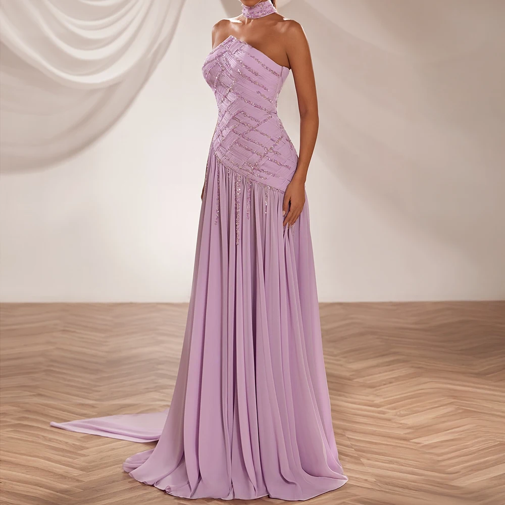 

Вечерние платья трапециевидной формы по индивидуальному заказу, длиной до пола, без бретелек, без рукавов, платье для выпускного вечера, модное плиссированное платье с блестками, простое драпированное вечернее платье