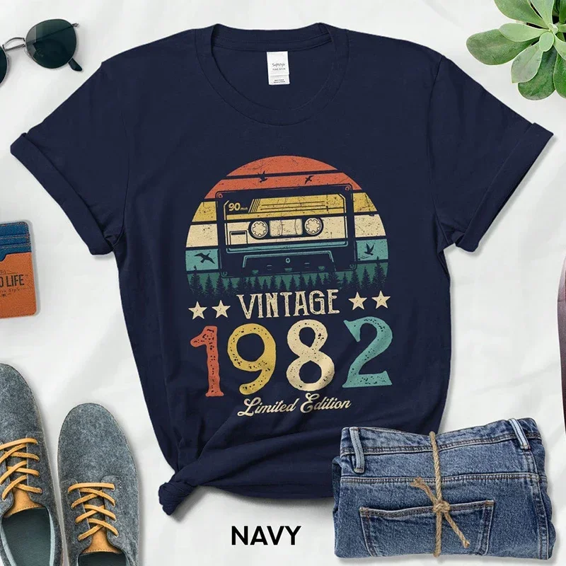 Magnetic Tape Vintage 1982 Limited Edition Woman Tshirts Retro 43st 43 Years Old Birthday Party Gift Femme T Shirts  Fashion