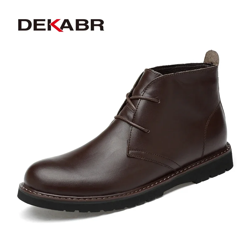 

DEKABR Autumn Winter Warm Fur Ankle Boots Business Genuine Leather Mens Boots New Comfortable Soft Handmade Plus Size 48