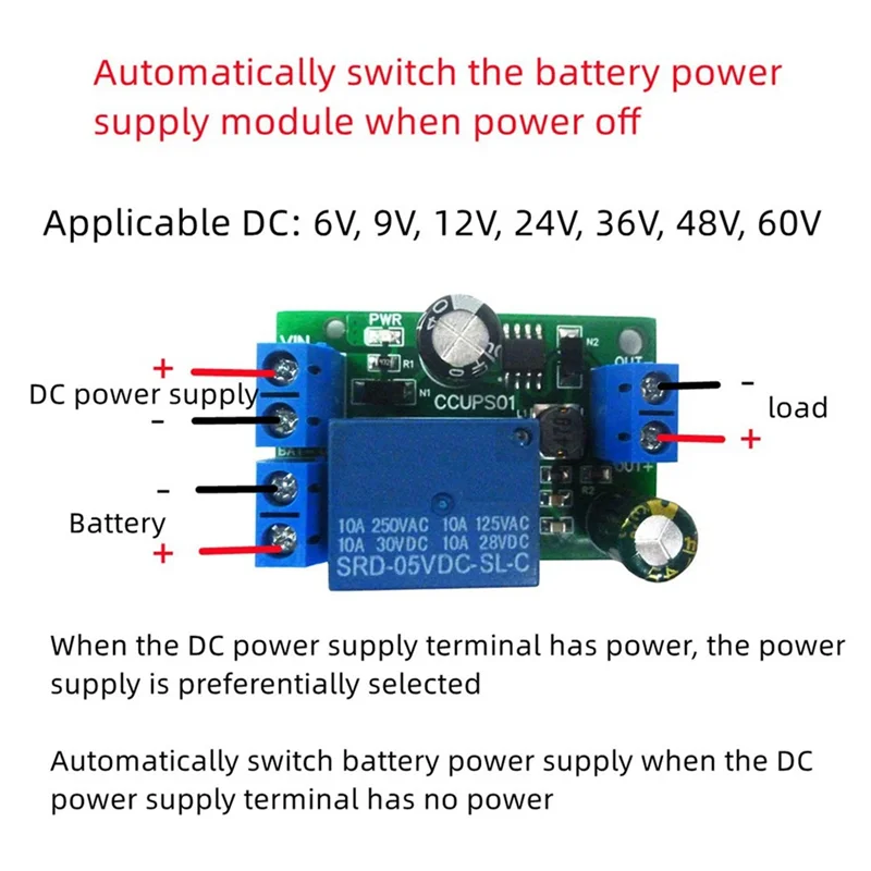 

Stable CCUPS01 UPS Emergency Cut-Off Board DC6V-60V Control Board Power-OFF Protection Automatic Switching Module