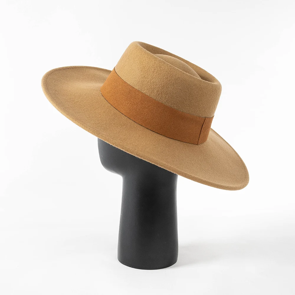 100% Wool Felt Pork Pie Hat With Ribbon Band Wide Brim