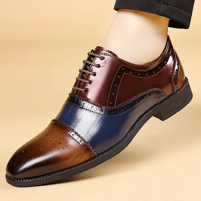 Luksusowe męskie buty Brogue Square Toe Mixed-Colors Men Dress Shoes Business Office Flats Eleganckie męskie buty ślubne na imprezę Duży rozmiar