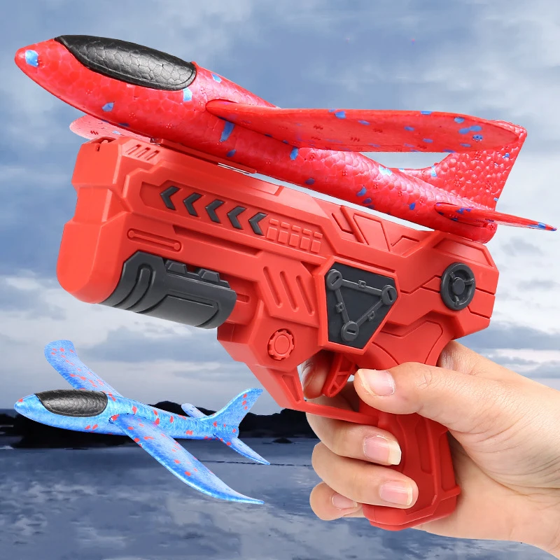 Children's Glowing Foam 10M Launcher Catapult Glider Parent-Child Interaction Outdoor Aircraft Gun Flying Toys for Kids