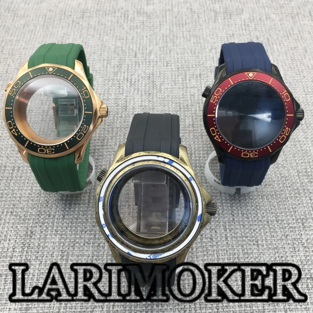 

LARIMOKER 41mm Watch Case With Burgundy Red Bezel Domed Sapphire Glass Silicone Strap For NH34 NH35 NH36 PT5000 ETA2824 Movement