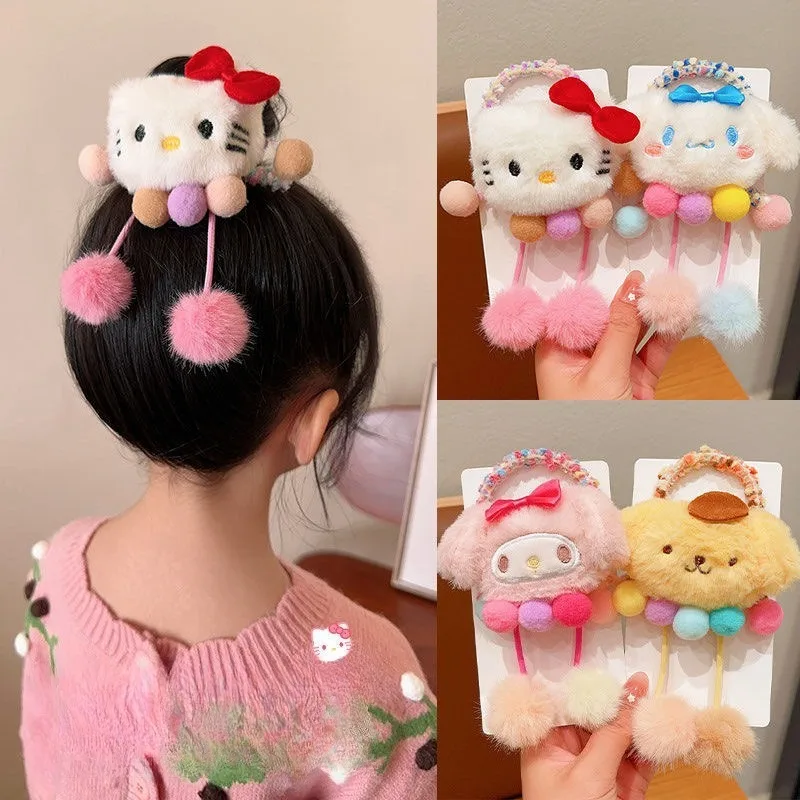 

Sanrio Hello Kitty плюшевая веревка для волос для девочек милый аниме мультфильм Куроми Cinnamoroll плюшевая резинка для волос аксессуары для волос праздничные подарки