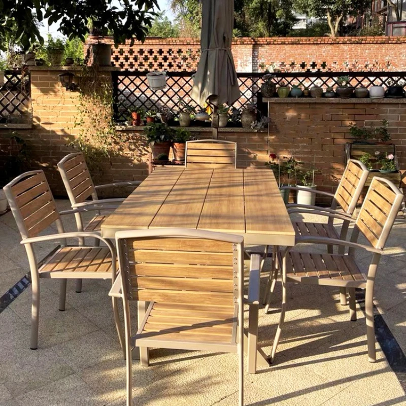 

Outdoor tables and chairs Garden leisure preservative wood long table waterproof and sun protection