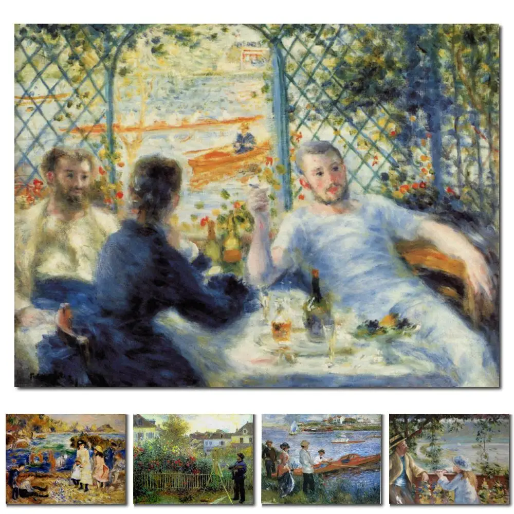 

Impressionist Canvas Art Hand Painted Pierre-Auguste Renoir Painting Canoeists Luncheon Modern Artwork Dining Room Decor Large