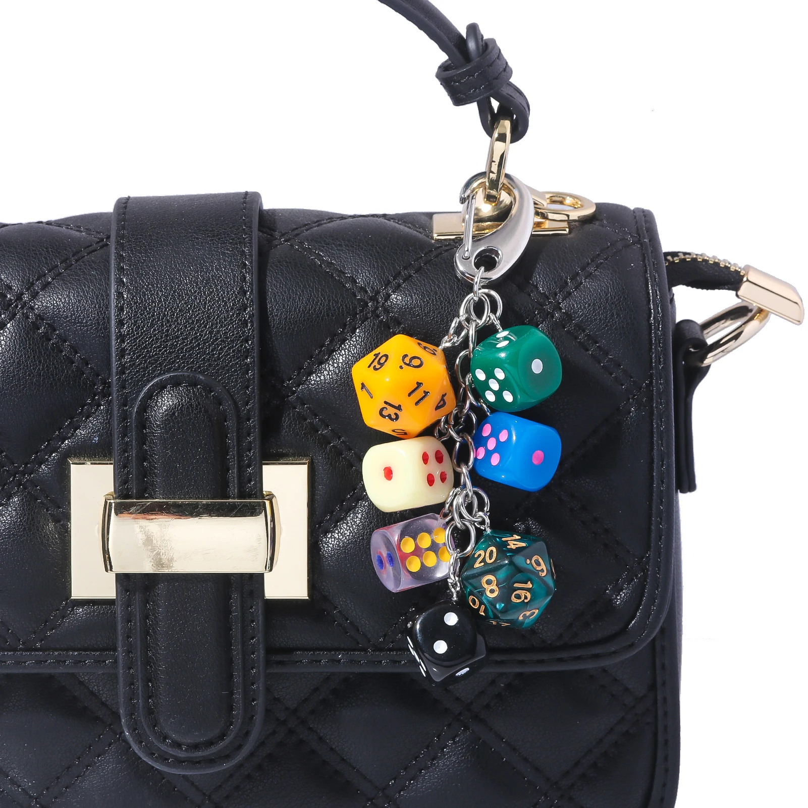 Hip Hop Black Dice Billiard Keychain Y2K Pink Lucky Dice Starburst Pendant Bag Pendant Ldeal Gift For Friends Men's Key Chain view 5