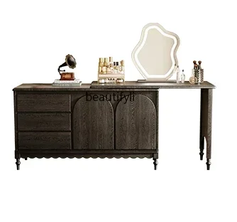 K185 French Retro Tailstock Chest of Drawers Dresser Integrated Bedroom Computer Desk Black Solid Wood Dresser