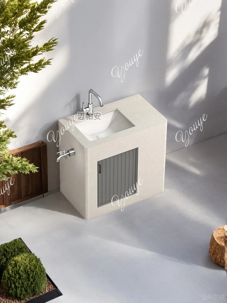 Rock slab rounded edge stone floor-to-ceiling wash basin courtyard garden wash basin outdoor balcony wash basin
