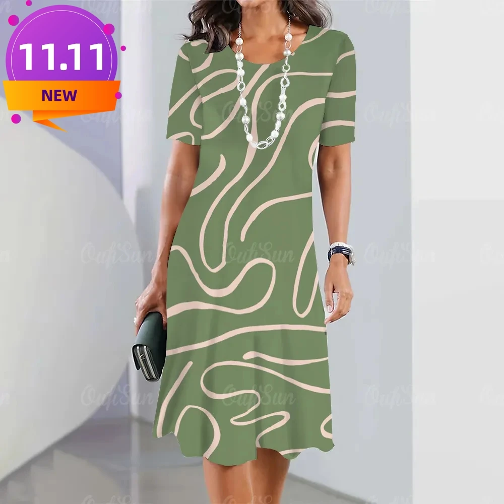 

New Women's Dresses Gradient Print Elegant Casual O Neck Short Sleeve Summer Dresses Fashion Women's Plus Size Clothing Vestidos