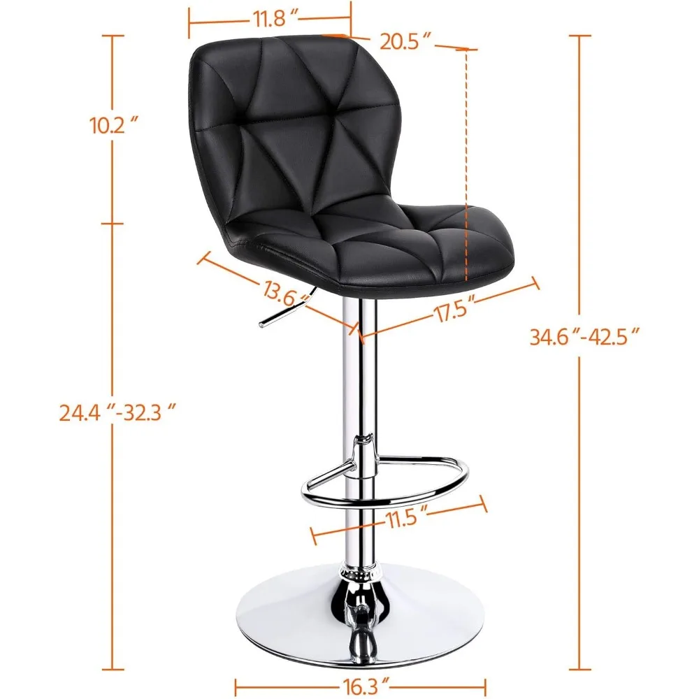 Ensemble de 2 tabourets de bar avec dossier, chaise de bar moderne en cuir PU, à percussion réglable, noir