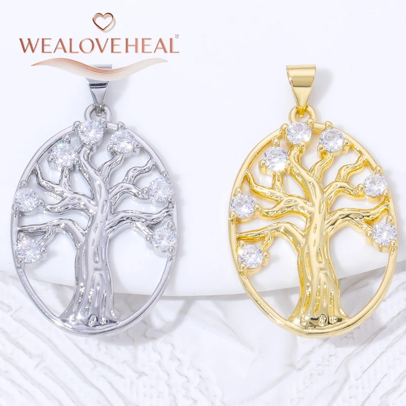 anhänger schmuck,anhänger schmuckherstellung,18K Vergoldeter Messing-Anhänger „Baum des Lebens“ mit Zirkonia, ovaler, hohl geschnitzter Anhänger für DIY-Halsketten und Schmuckzubehör – Detail 16