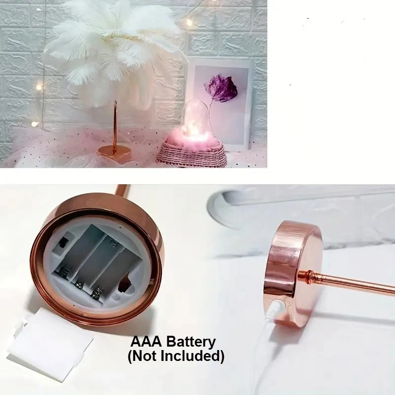 LED Night Light Feather Table Lamp Feather Lamp Fluffy Lamp USB Chargable Battery Power Decoration for Bedroom Bedside Wedding