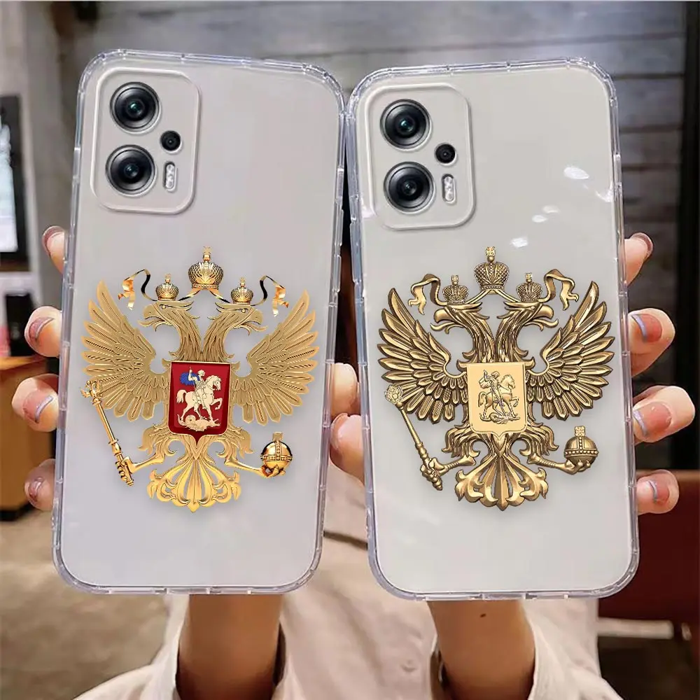 Transparent Clear Phone Case For Redmi NOTE 12 11 11T 11E 10 9 8 7 Pro PLUS 4G 5G Case Funda Fashion Russia Russian Flags Emblem