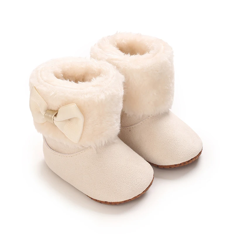 Baby Shoes 0‑1Y Winter Fleece Lined Bow Boots Soft Warm Learning Walk Crib Shoes for Girls