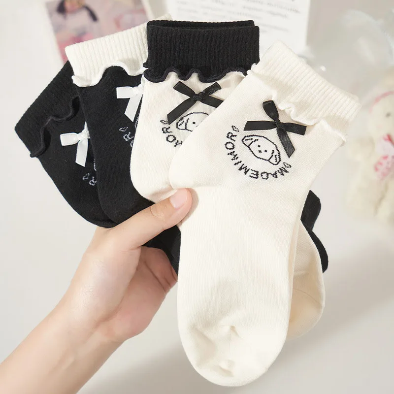 

Women's Socks Cartoon Lines Puppy Mid-tube Warm Cotton Socks Bow Wooden Ear Edge Cute Sweet Style Street Trend Animal Print Sock