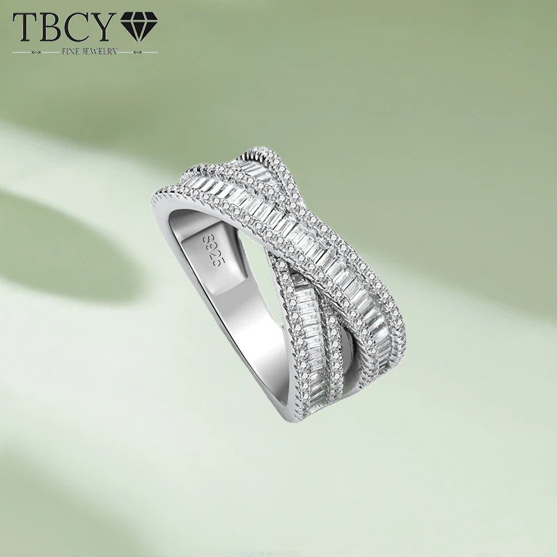 

TBCYD Zircon Ring Crossover Design Rings S925 Sterling Silver Diamond for Woman Ring