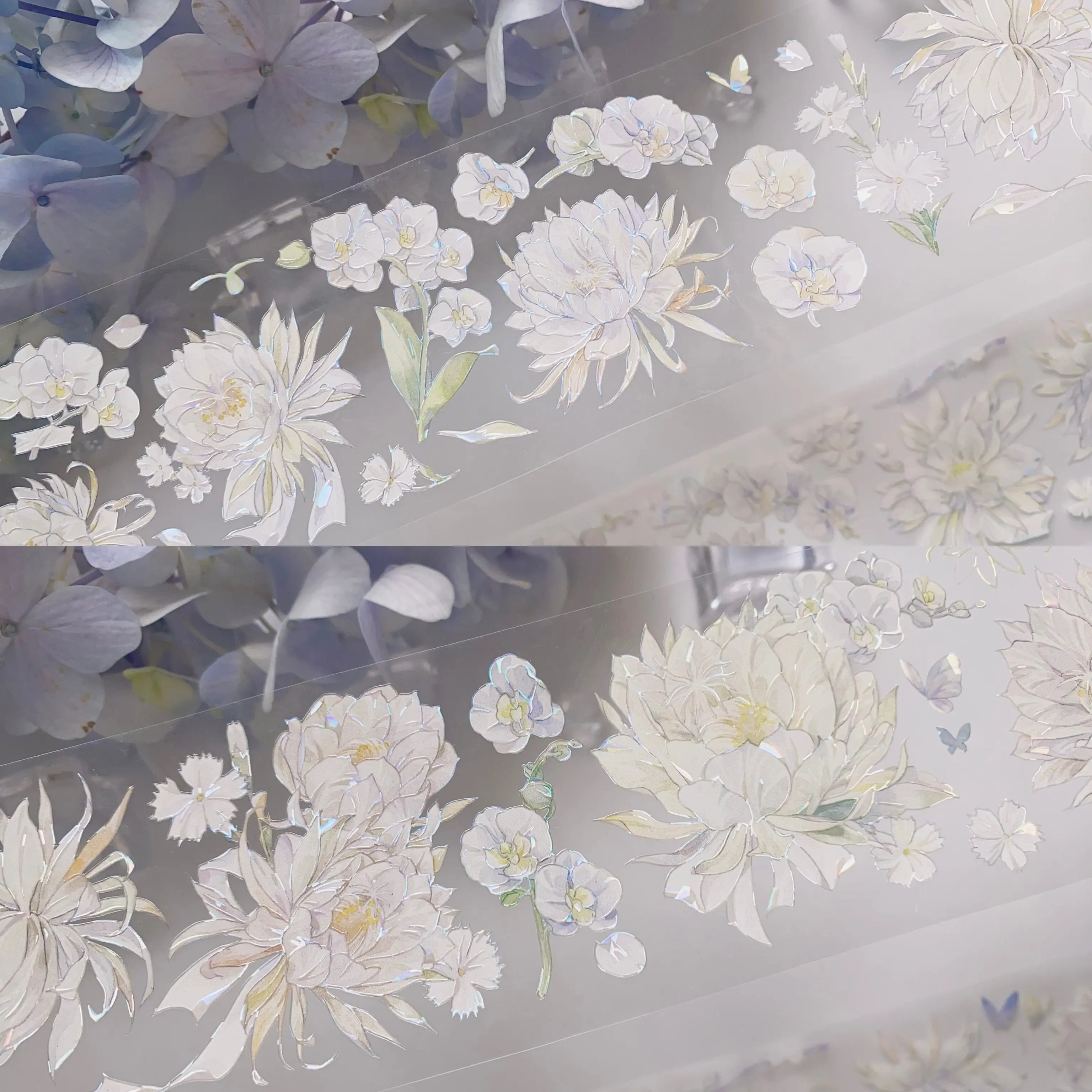 White Flower Wedding Theme PET Tape Loop Sample Shiny Background Washi Tape for Guka Resin Art Journal Collage Scrapbook DIY