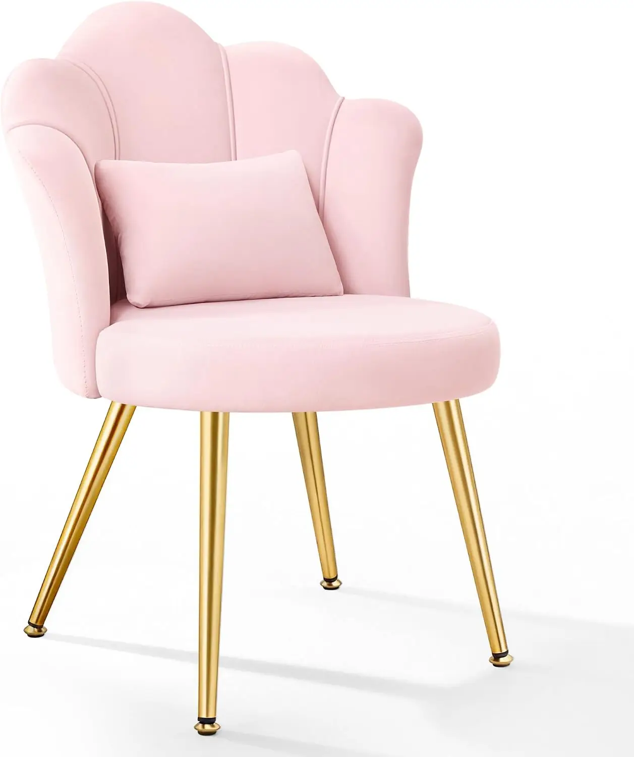 Petal Makeup Vanity Chair with Back, Flower Chair Comfy No Wheels for Girls Women, Makeup Chair with Golden Metal Legs & Lumbar Pillow for Living Room/Makeup Room/Bedroom/Home Office - Pink