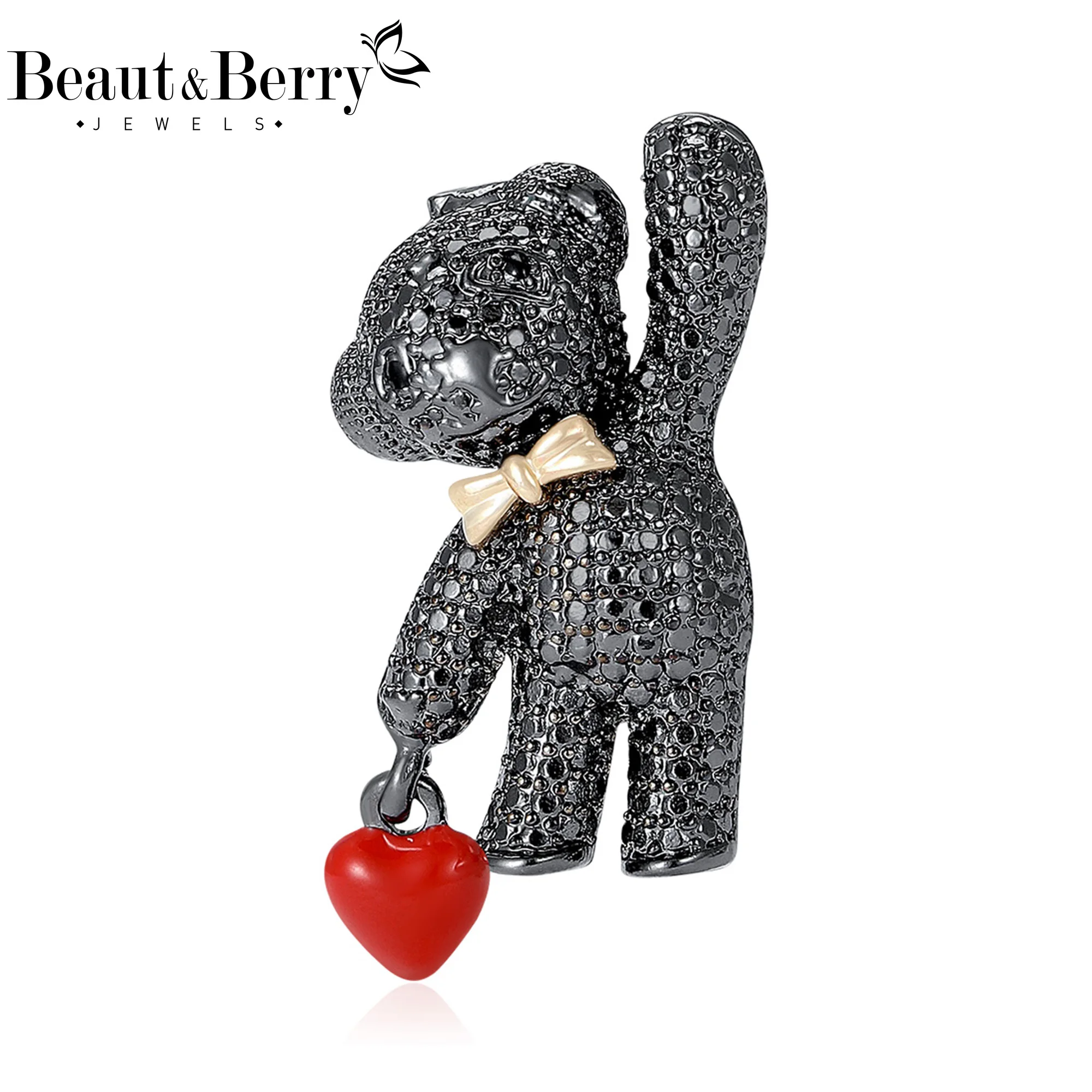 

Beaut&Berry Trendy Enamel Heart Bear Brooches for Women Animal Pins Casual Party Friends Accessories Fashion Gifts Decoration