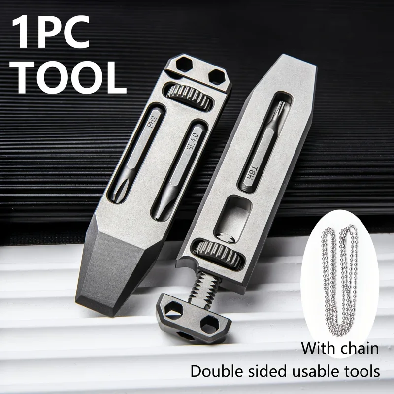 1pc 2.8-inch Titanium Alloy Multifunctional Pry Bar w/ Screwdriver/Small Wrench/ - Portable EDC, Gray, Father's Day Gift
