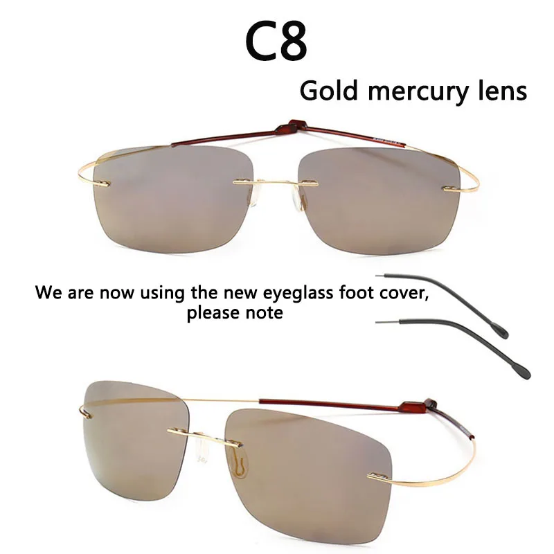 NEW Cool 100% Pure Titanium Rimless sunglasses Polarized Lenses Grey Super Thin Lenses Sun-shade UV protection UV400 spring leg