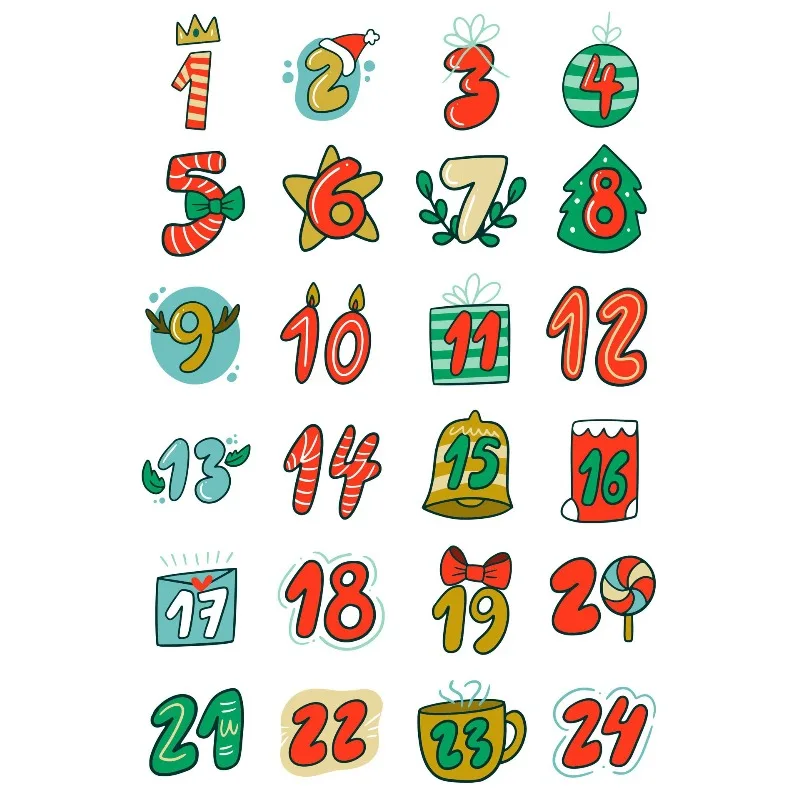 1sheet Merry Christmas Stickers Advent Calendar Number Sticker Handmade Cookie Candy Gift Seal Label Paper Sticker