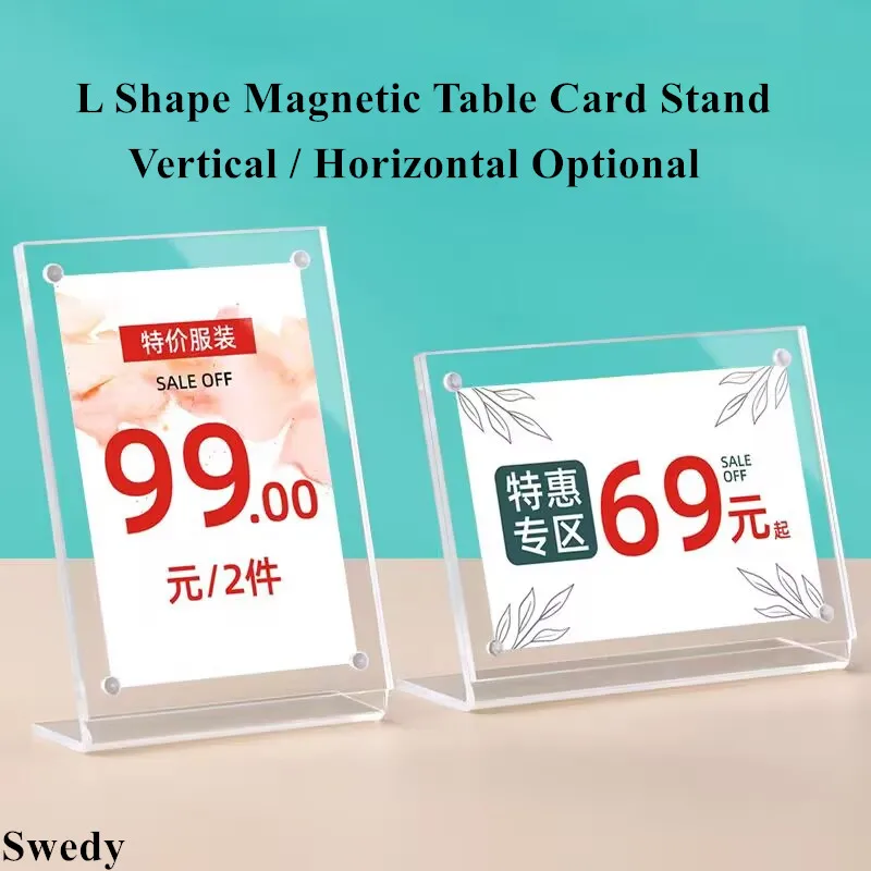 10 Pieces 90x60mm L Shape Magnetic Acrylic Sign Holder Display Stand Table Card Holder Products Name Price Label Paper Tags