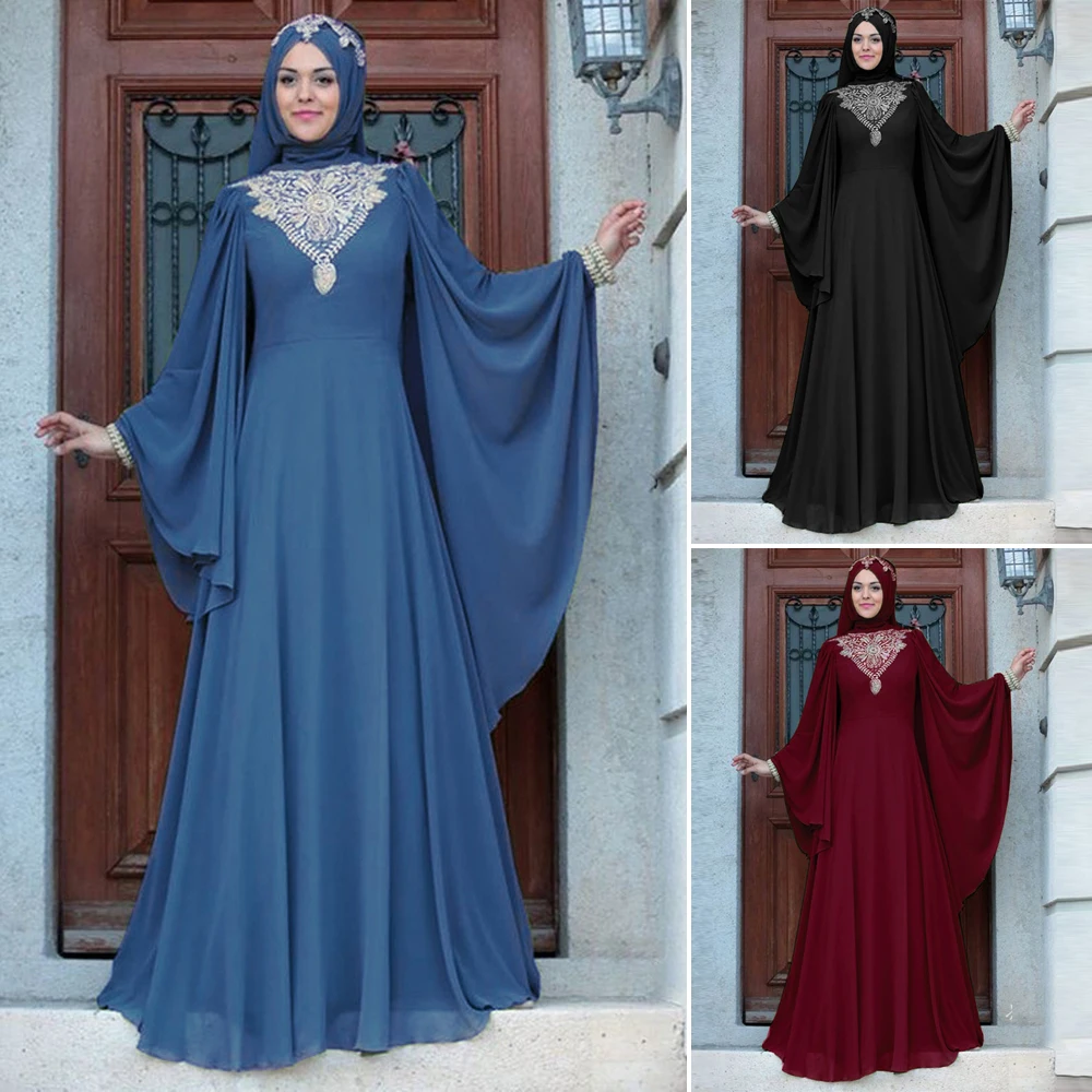 Ramadan Abaya Dubai Farasha Evening Maxi Dress Muslim Women Kaftan Robe Arab Robe Turkish Batwing Sleeve Cocktail Party Gown