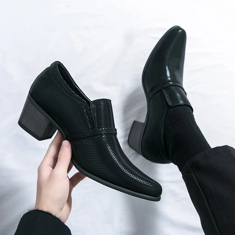 حذاء رجالي بكعب عالٍ من البولي يوريثان بلون سادة حذاء رجالي أنيق وبسيط مدبب #6