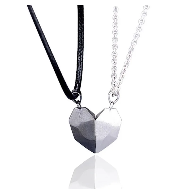 Korean Fashion Magnetic Couple Necklace For Lovers Gothic Punk Heart Pendant Necklace For Men Women Necklaces Party Gift Jewelry