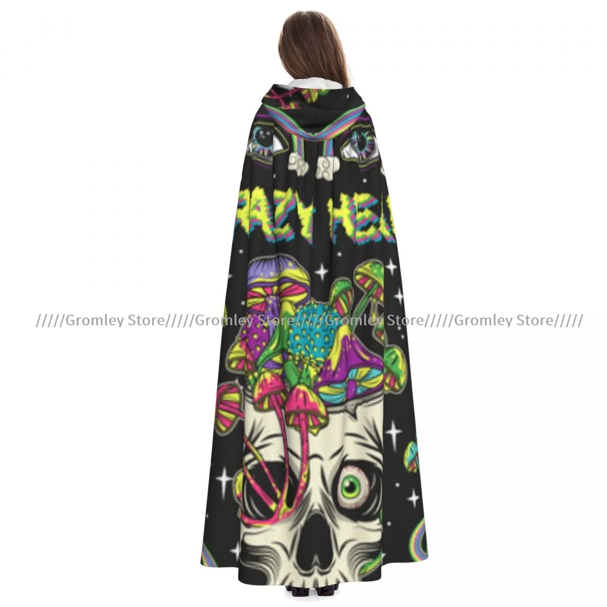 

Unisex Halloween Cloak Skull With Third Eye Rainbow Mushrooms Cape Hooded Medieval Costume Witch Wicca Vampire