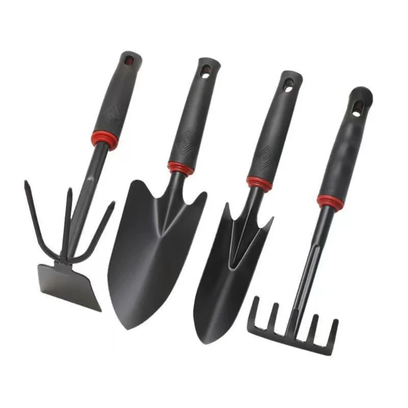 4 Piece Mini Gardening Tool Set with Trowel Rake Hoe for Flower Vegetable Planting Outdoor Home Hand Gardening Equipment