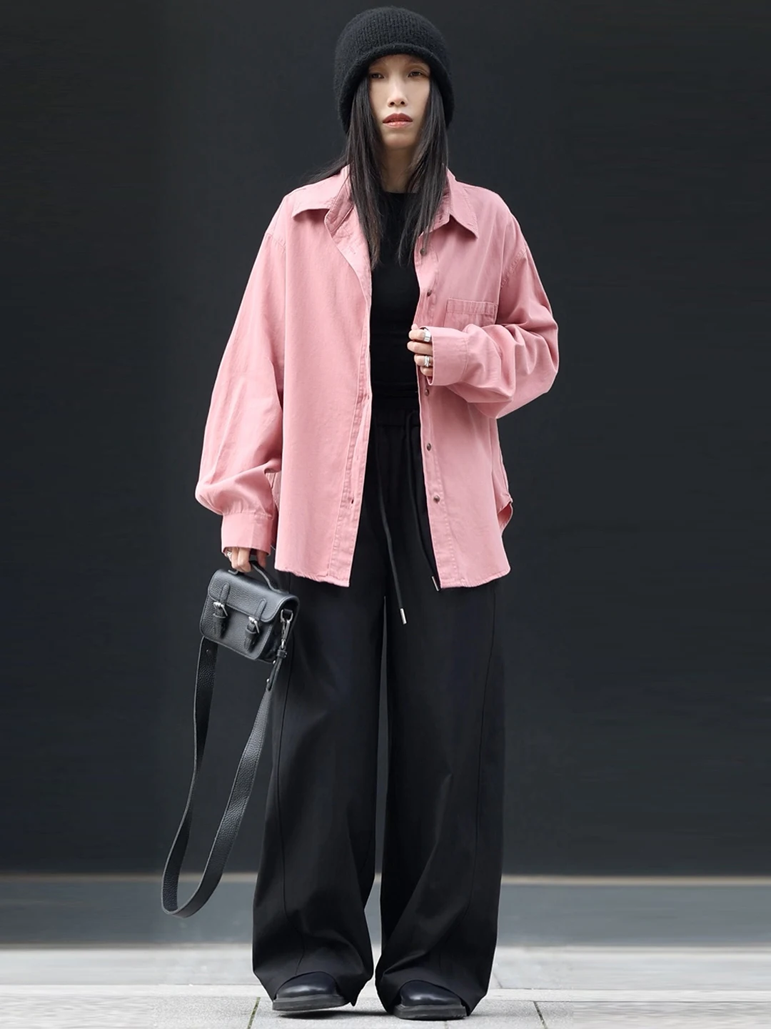 

Серо-розовая свободная хлопковая рубашка оверсайз для женщин, повседневный кардиган с длинным рукавом, весна 2026, удобный дышащий топ